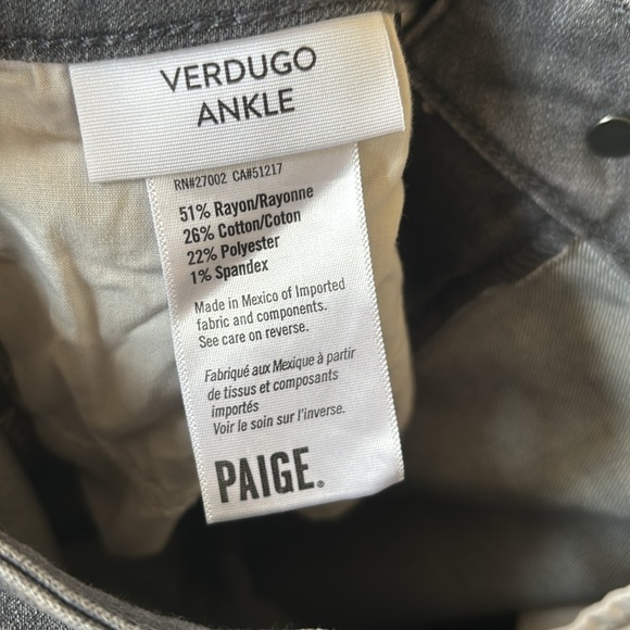 NWOT PAIGE Verdugo Ankle Skinny Jeans Cropped Mid-Rise Gray Stretch Raw Hem - Picture 15 of 16